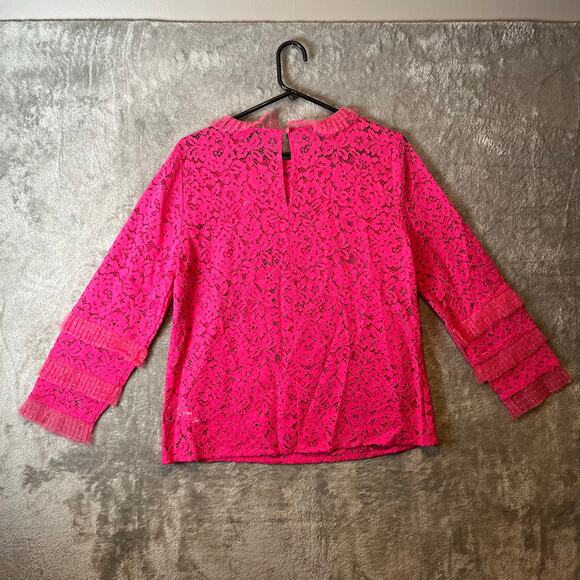 J. Crew Lace Top Tulle Ruffle Sz Medium Soft Fuchsia Pink Lace Romantic New - Picture 5 of 9